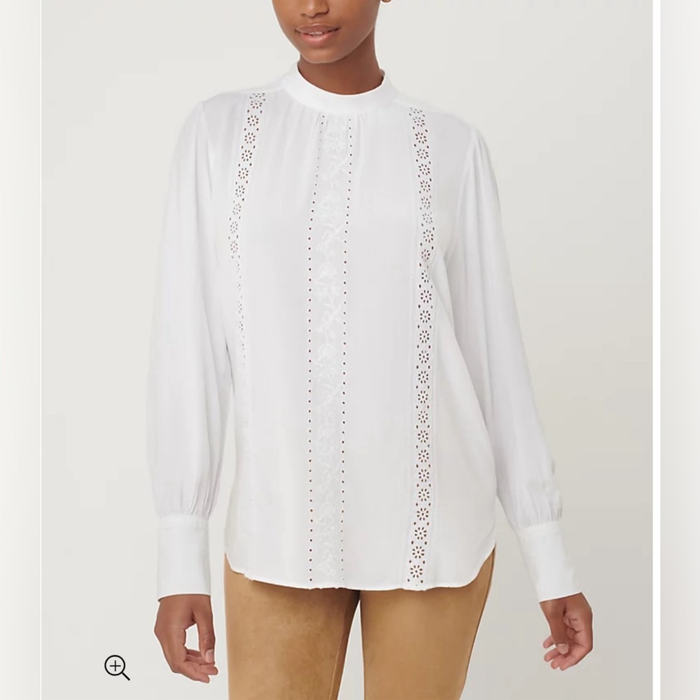 Loft Embroidered Mock Neck pretty top Blouse